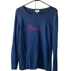 Old Navy Size Medium Navy Blue French Knit Sweater Merci